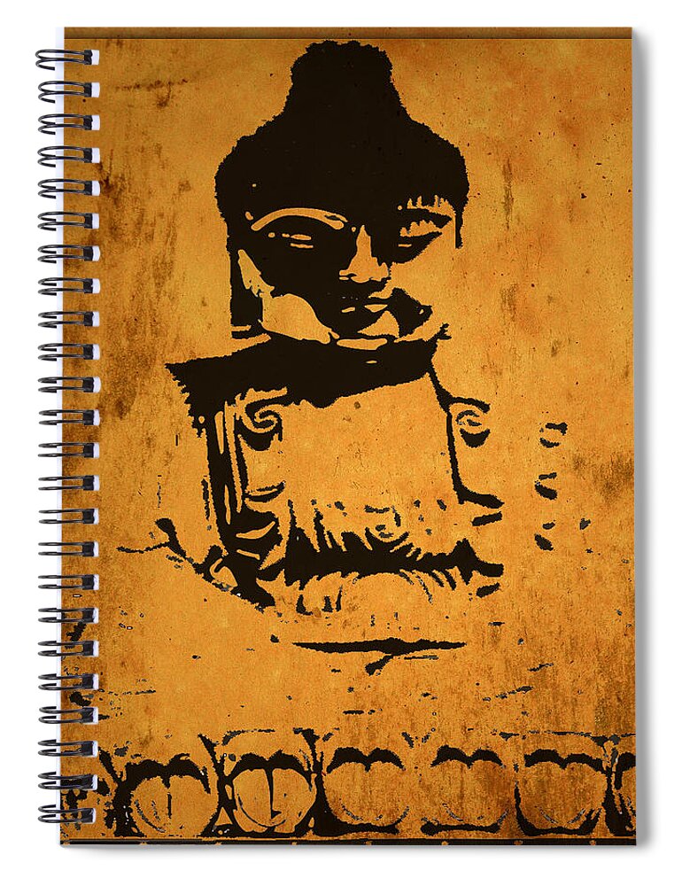 Abstract Spiral Notebook featuring the digital art Golden Buddha by Kandy Hurley