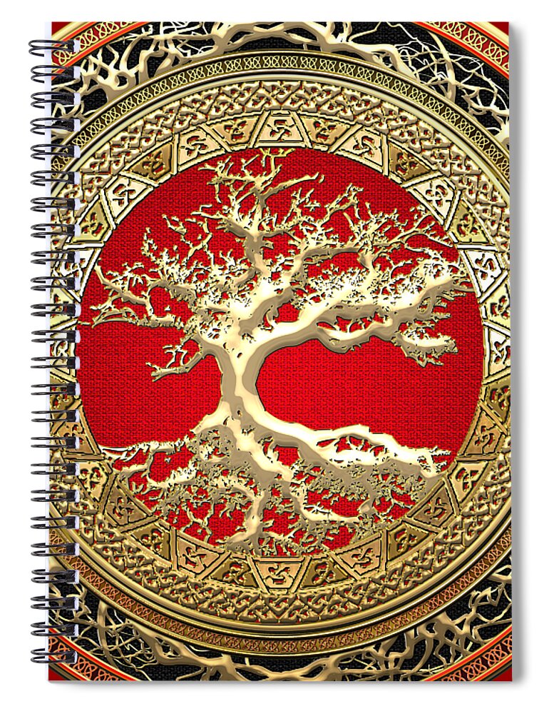 ‘celtic Treasures’ Collection By Serge Averbukh Spiral Notebook featuring the digital art Golden Celtic Tree of Life by Serge Averbukh