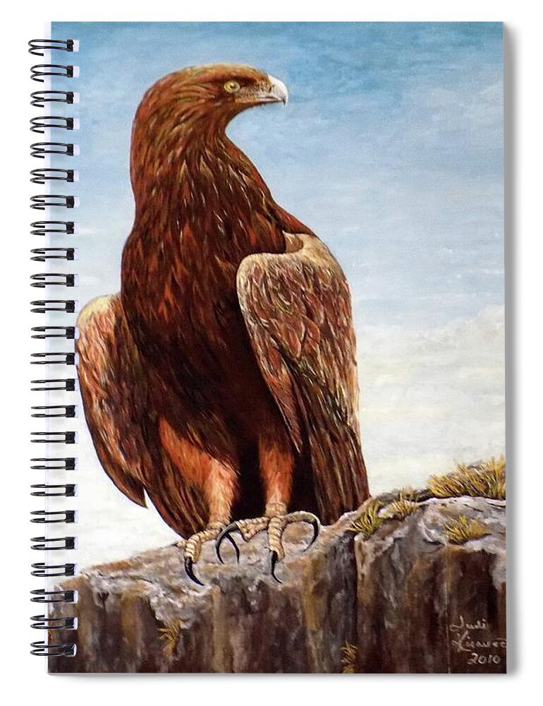 Eagle Spiral Notebook featuring the painting Golden Eagle by Judy Kirouac