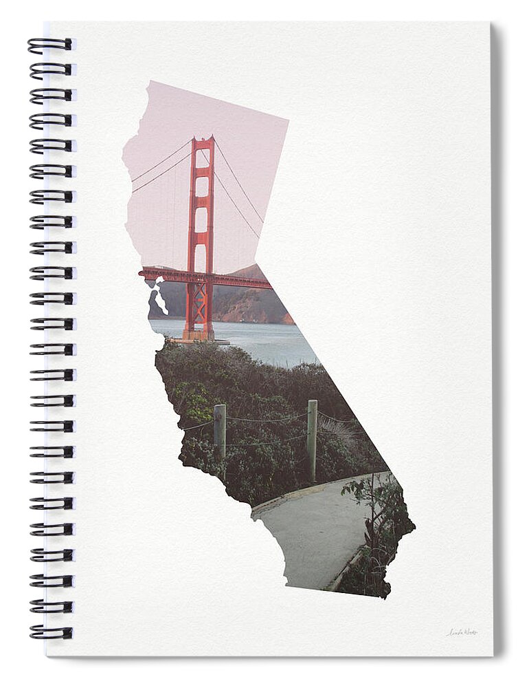 California Spiral Notebook featuring the mixed media Golden Gate Bridge California- Art by Linda Woods by Linda Woods