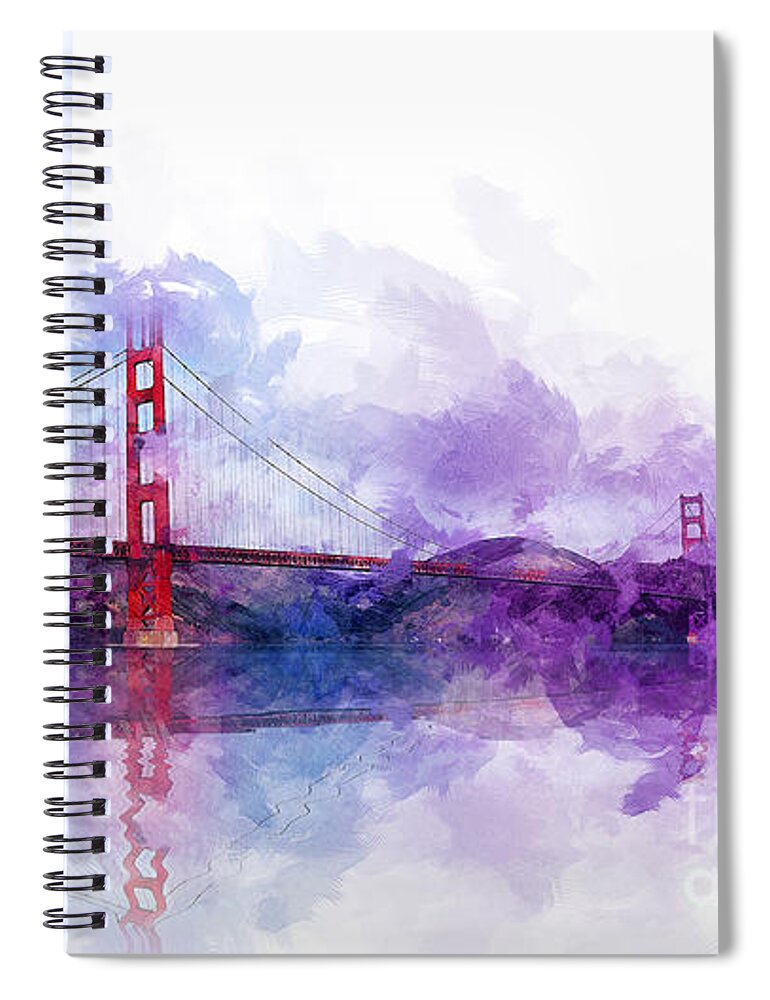 Bridge Spiral Notebook featuring the digital art Golden Gate Bridge by Ian Mitchell