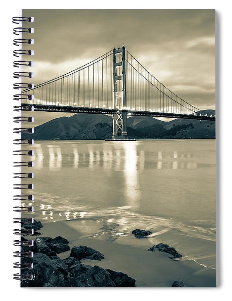 Golden Gate Bridge Spiral Notebook featuring the photograph Golden Gate Bridge in Sepia - San Francisco Cityscape by Gregory Ballos