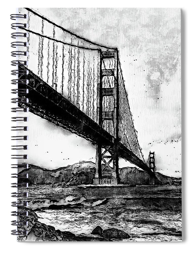 Golden Gate Bridge Spiral Notebook featuring the digital art Golden Gate Bridge - Minimal 06 by AM FineArtPrints