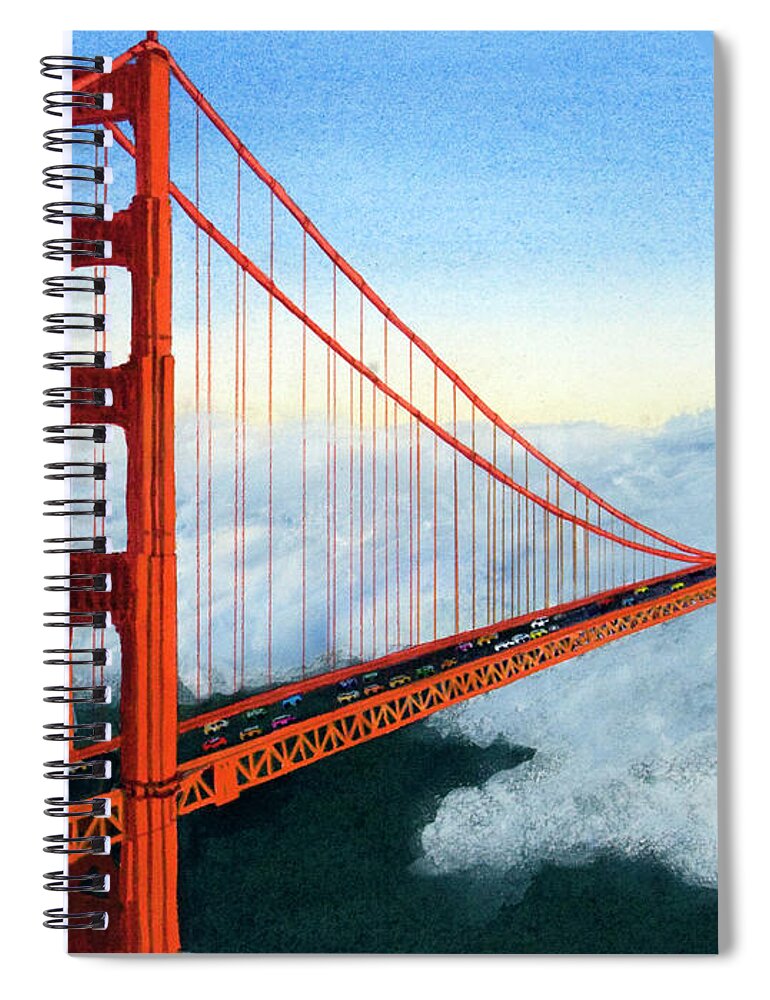 Golden Gate Bridge Spiral Notebook featuring the painting Golden Gate Bridge Sunset by Mike Robles