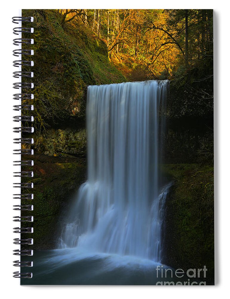 Lower South Falls Spiral Notebook featuring the photograph Golden Glow Over Lower South by Adam Jewell