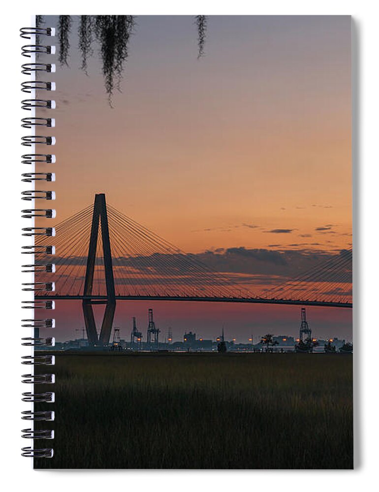 Arthur Ravenel Jr. Bridge Spiral Notebook featuring the photograph Golden Hour by Dale Powell