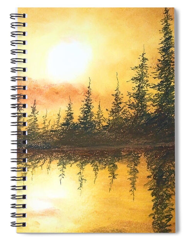 Gold Spiral Notebook featuring the drawing Golden Mist by Jen Shearer