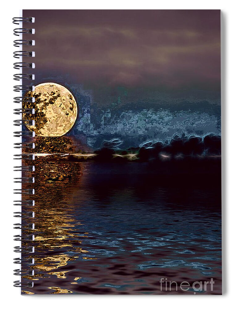 Moon Spiral Notebook featuring the photograph Golden Moon by Elaine Hunter