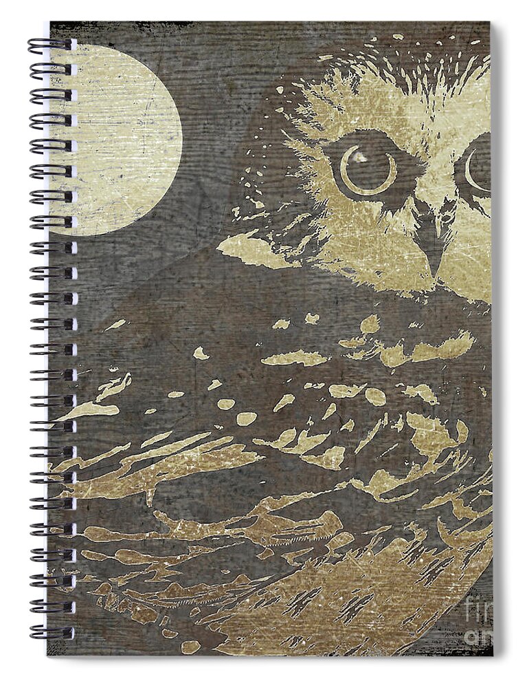 Owl Spiral Notebook featuring the painting Golden Owl by Mindy Sommers