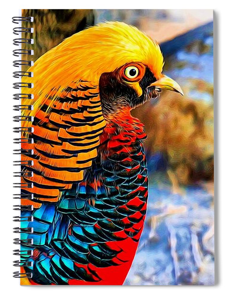 Golden Pheasant Spiral Notebook featuring the digital art Golden Pheasant Painterly by Lilia D