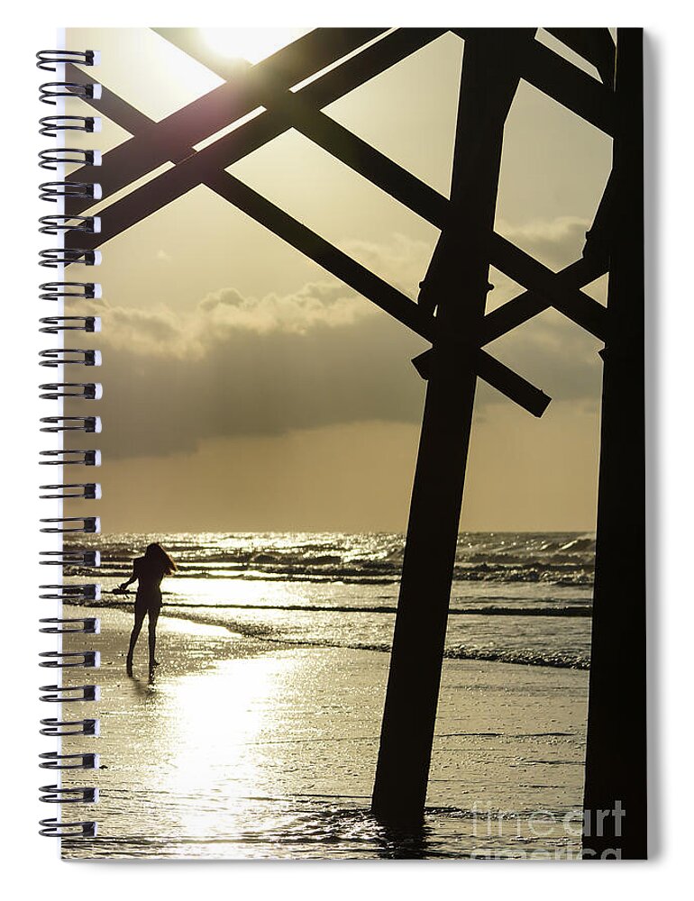 Folly Beach Spiral Notebook featuring the photograph Golden Stroll by Jennifer White