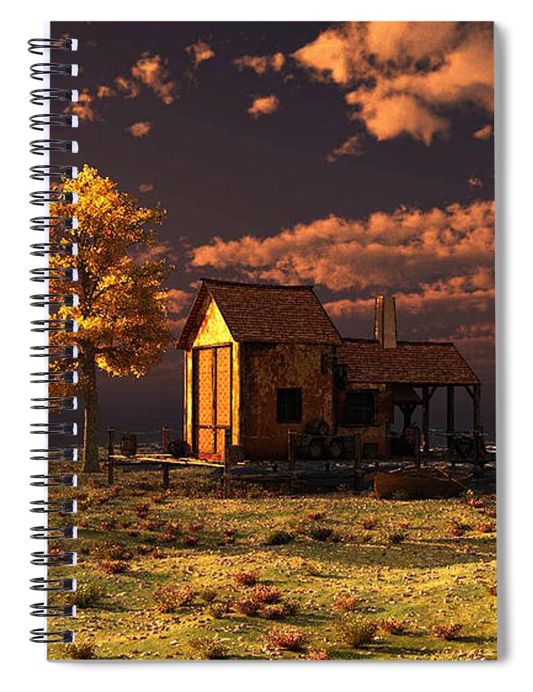 Golden Sunrise Spiral Notebook featuring the digital art Golden Sunrise by John Junek