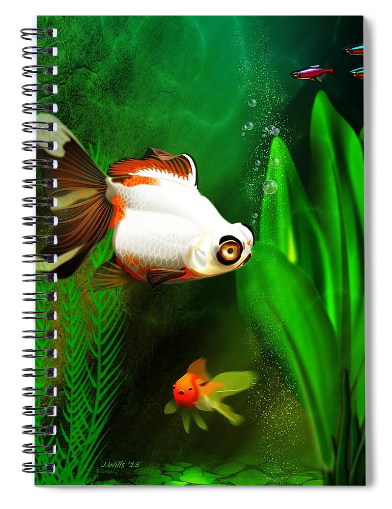 John Wills Art Spiral Notebook featuring the digital art Goldfish Aquarium by John Wills