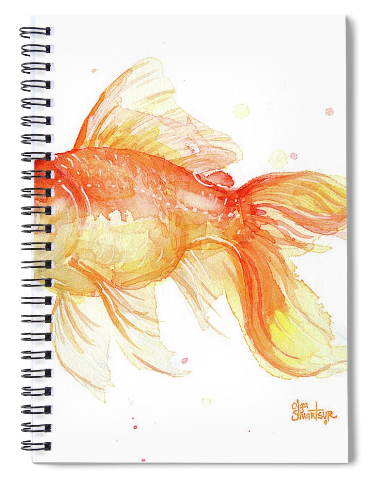 Gold Spiral Notebook featuring the painting Goldfish Painting Watercolor by Olga Shvartsur