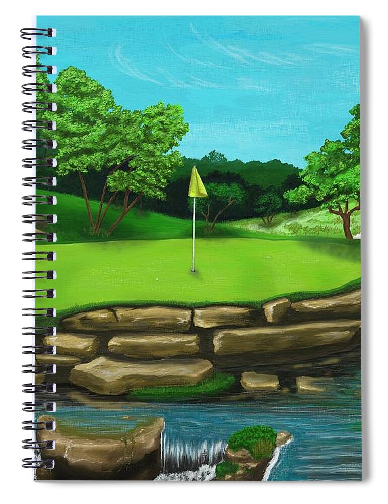 Golf Spiral Notebook featuring the digital art Golf Green Hole 16 by Troy Stapek