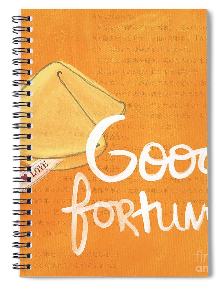 Fortune Spiral Notebook featuring the mixed media Good Fortune by Linda Woods