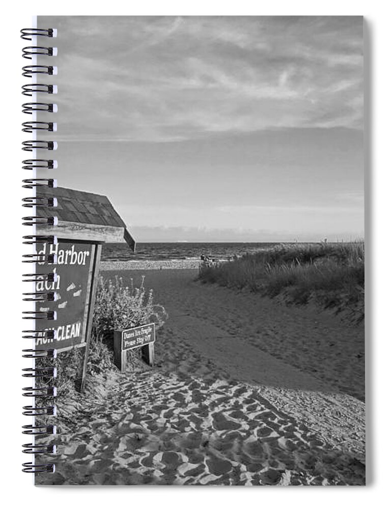 Gloucester Spiral Notebook featuring the photograph Good Harbor Sign at Sunset Black and White by Toby McGuire