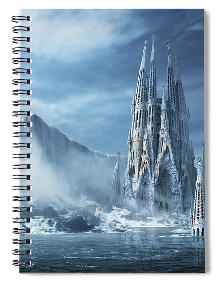 Gothic Art Fantasy Art Gothic Artwork Wallpaper Gallery Backgrounds Spiral Notebook featuring the digital art Gothic fantasy or Expiatory temple by George Grie