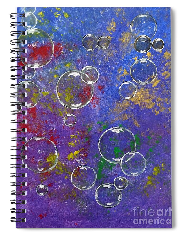 Abstract Bubbles Spiral Notebook featuring the painting Graffiti Bubbles by Karen Jane Jones