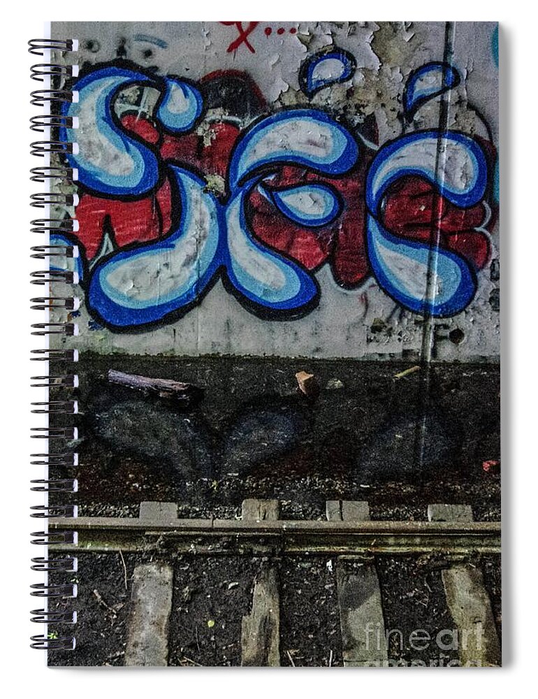 Graffitti And Train Tracks Spiral Notebook featuring the photograph Graffitti and train tracks by Gerald Kloss