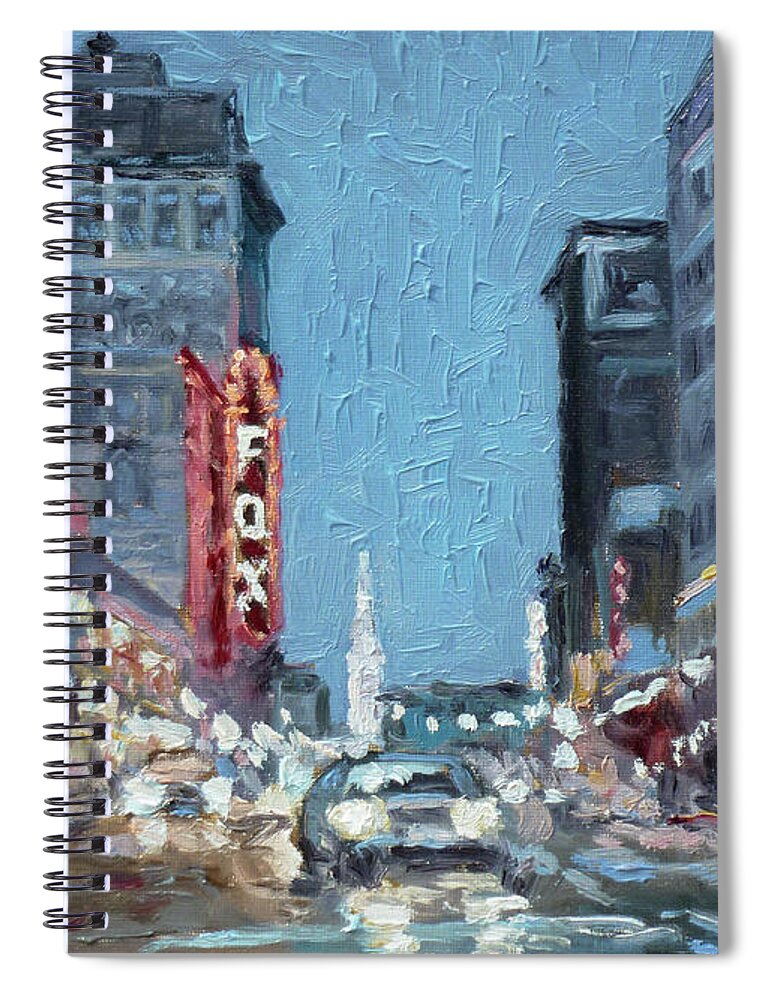 Saint Louis Spiral Notebook featuring the painting Grand Boulevard at night, St.Louis by Irek Szelag