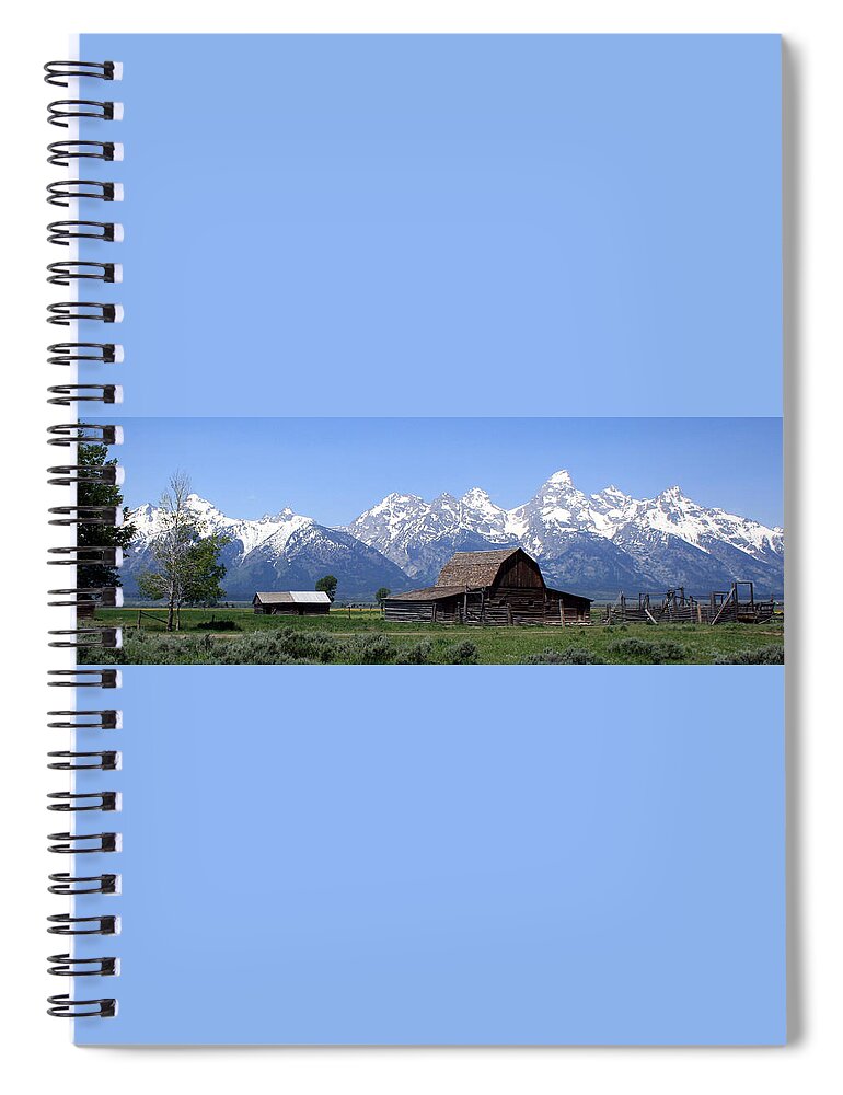 Grand Tetons Spiral Notebook featuring the photograph Grand Teton Barn Panarama by George Jones