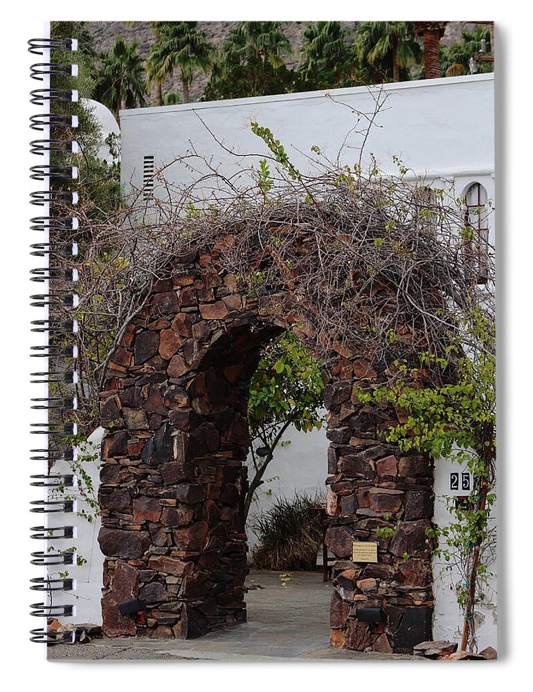 Garden Wall Spiral Notebook featuring the photograph Grapevine Covered Stone Garden Door by Colleen Cornelius