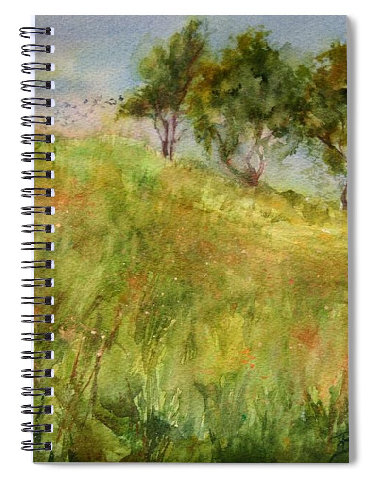 Grassy Fields Spiral Notebook featuring the painting Grassy Fields Toplands Farm Roxbury CT by B Rossitto