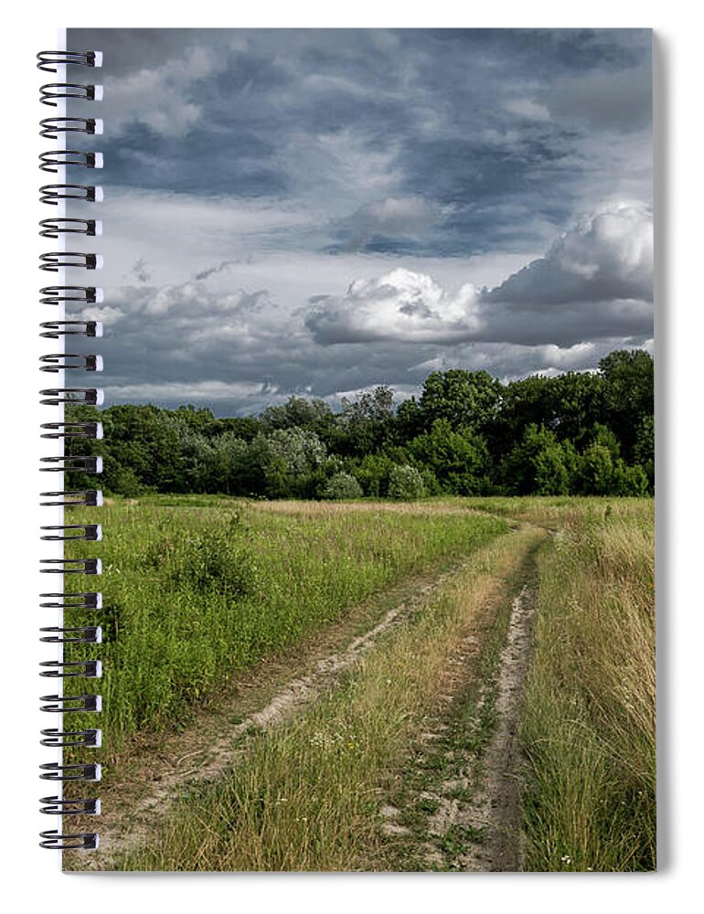 Acre Spiral Notebook featuring the photograph Gravel road through scenic landscape in a national park in Austria by Andreas Berthold