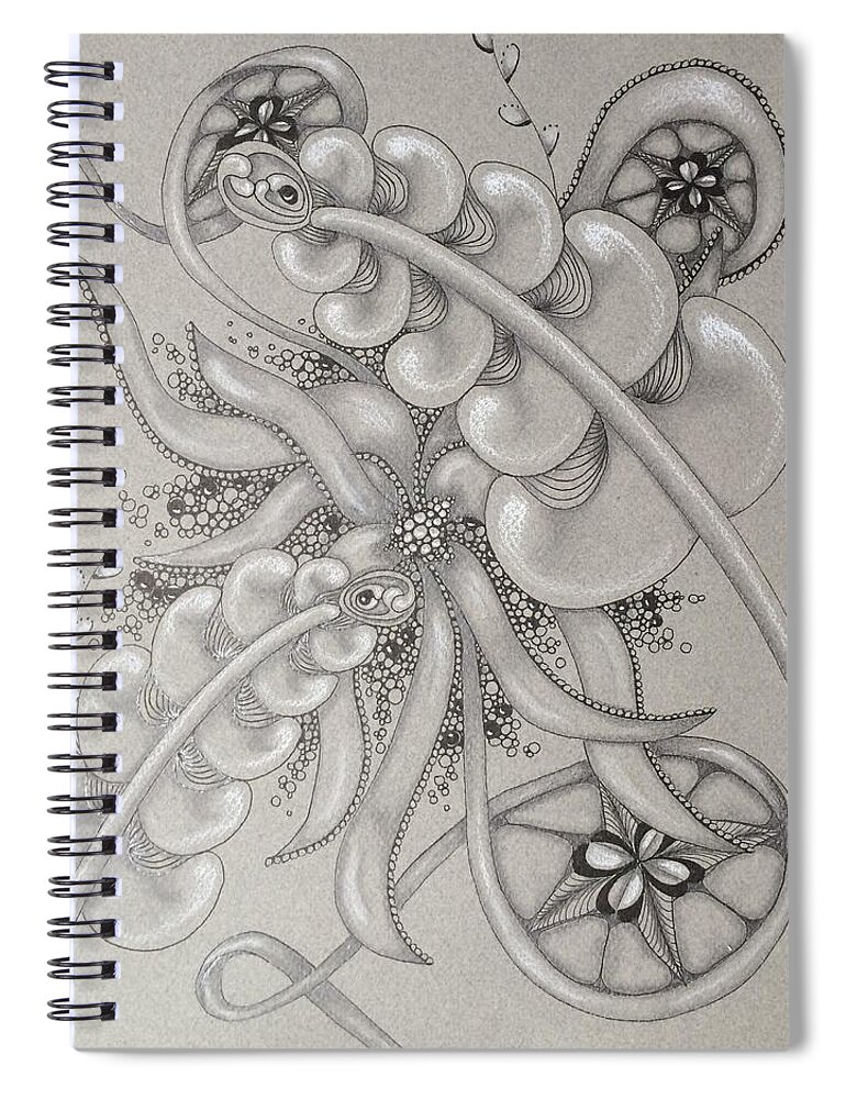 Gray Spiral Notebook featuring the drawing Gray Garden Explosion by Jan Steinle