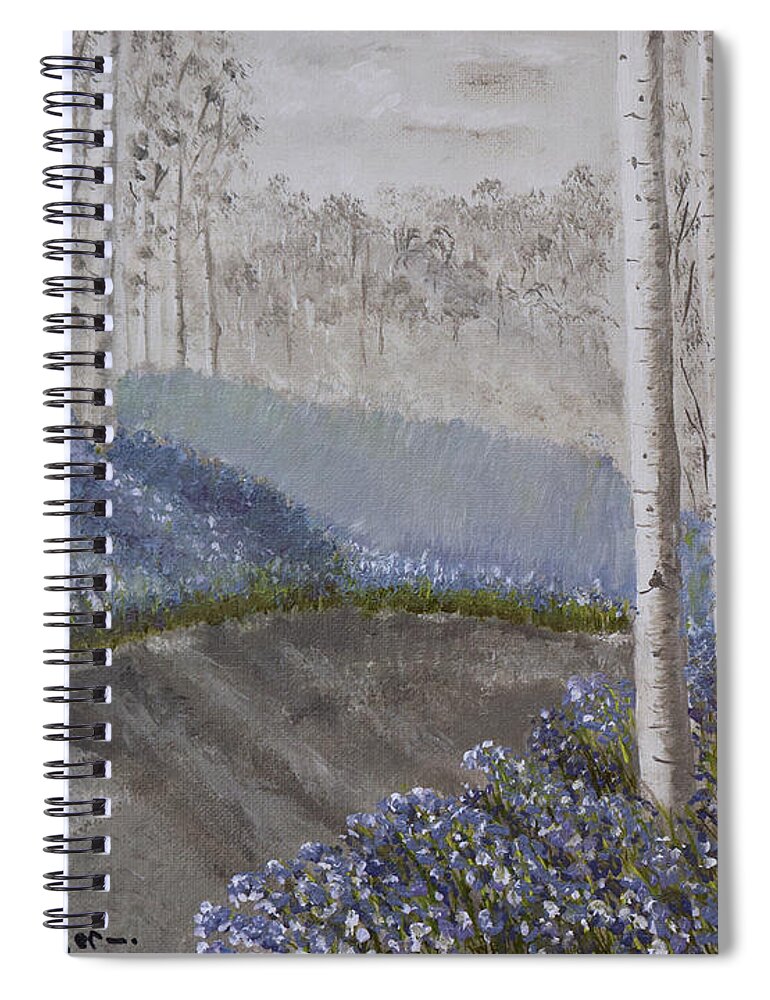Grayscale Spiral Notebook featuring the painting Grayscale Bluebells by Stephen Krieger
