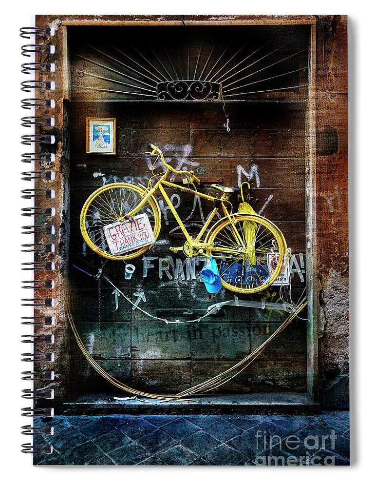 Bicycle Spiral Notebook featuring the photograph Grazie Yellow Bicycle by Craig J Satterlee