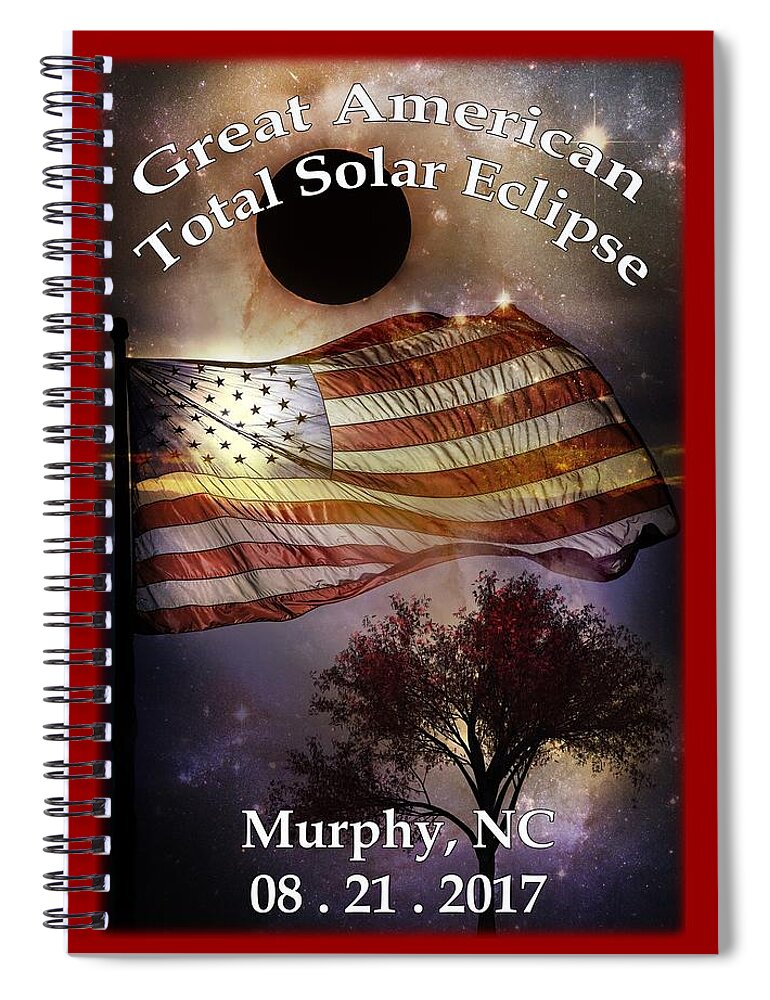 American Spiral Notebook featuring the digital art Great American Eclipse American Flag T Shirt Art by Debra and Dave Vanderlaan