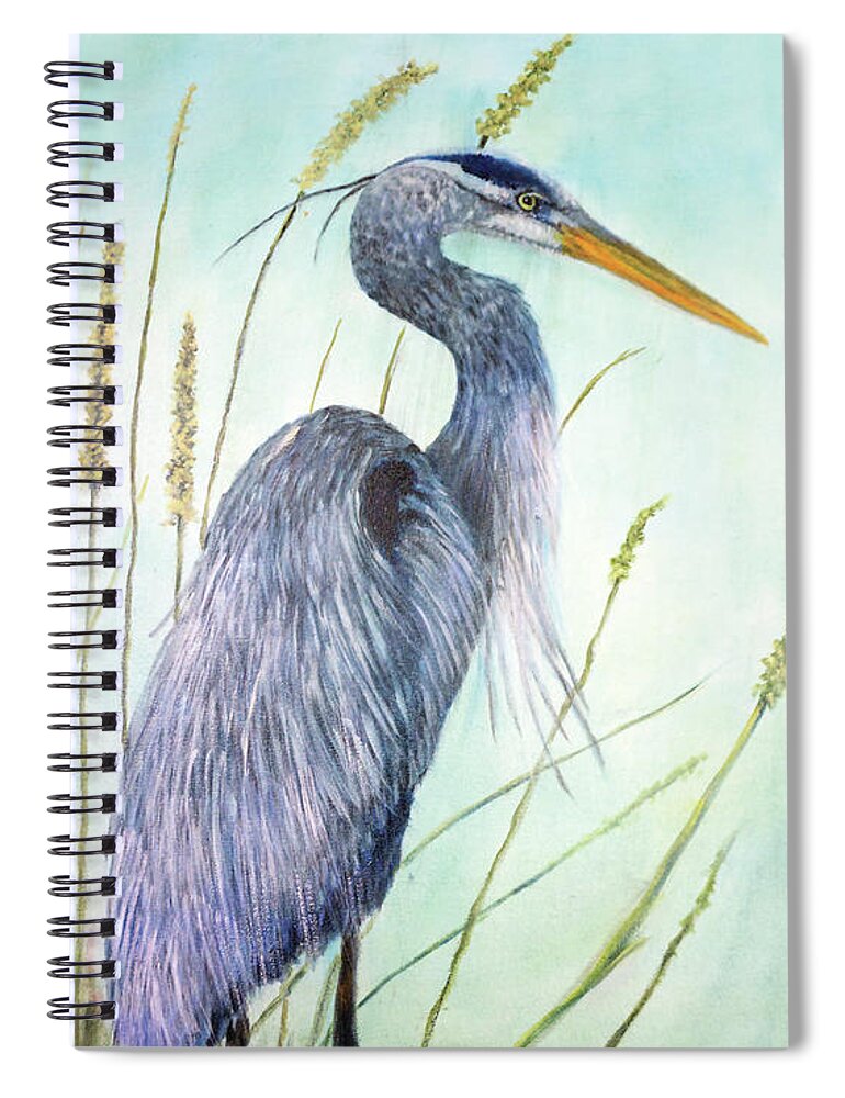 Heron Spiral Notebook featuring the painting Great Blue Heron by Loretta Luglio