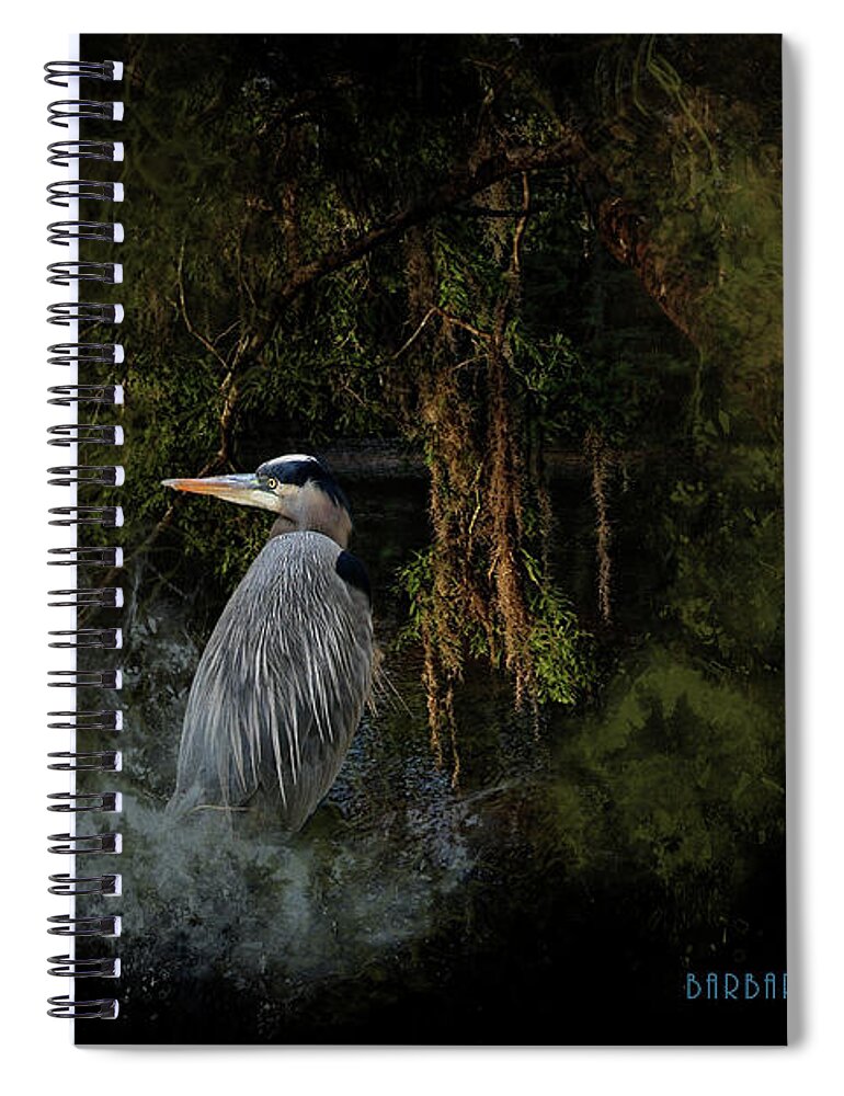 Nature Spiral Notebook featuring the mixed media Great Blue Heron on the River by Barbara Hebert