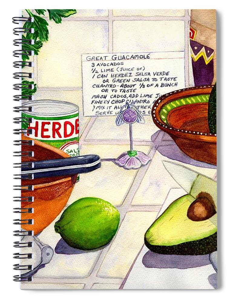 Guacamole Spiral Notebook featuring the painting Great Guac. by Catherine G McElroy