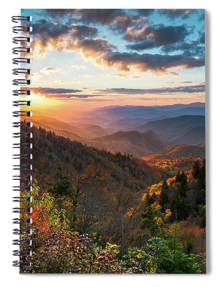 Great Smoky Mountains Spiral Notebook featuring the photograph Great Smoky Mountains National Park NC Scenic Autumn Sunset Landscape by Dave Allen