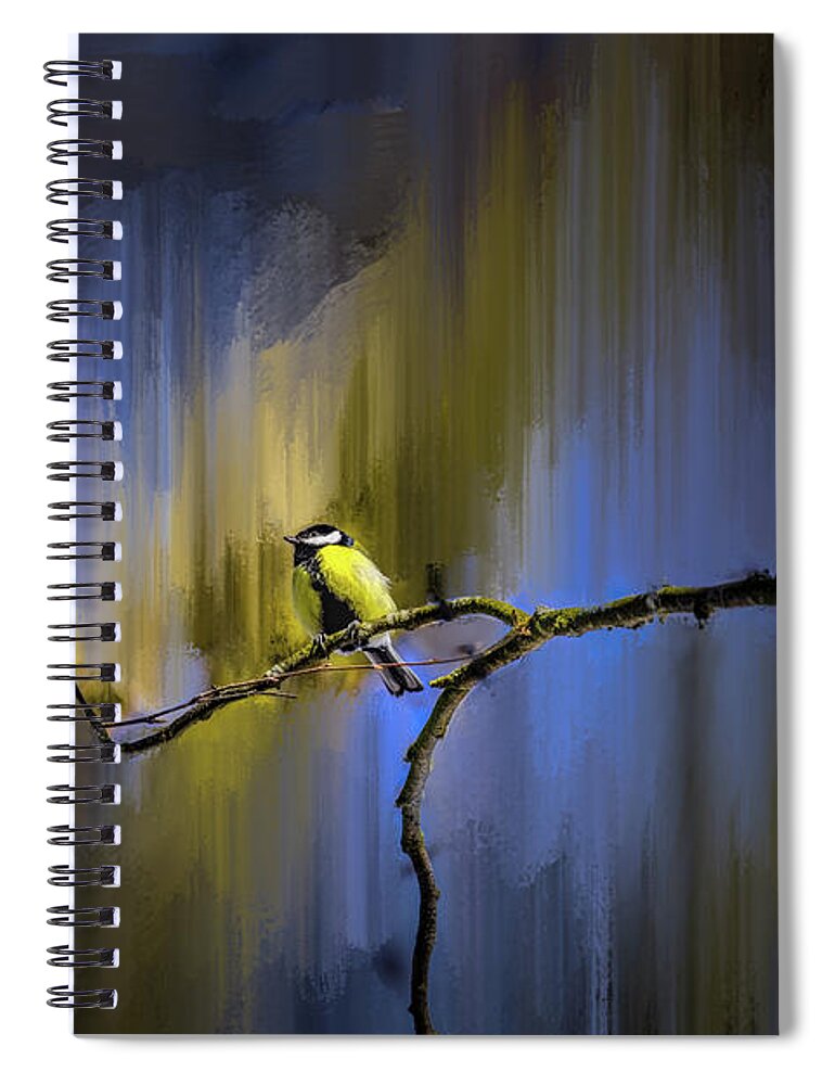 Great Tit Spiral Notebook featuring the photograph Great tit on branch #h3 by Leif Sohlman