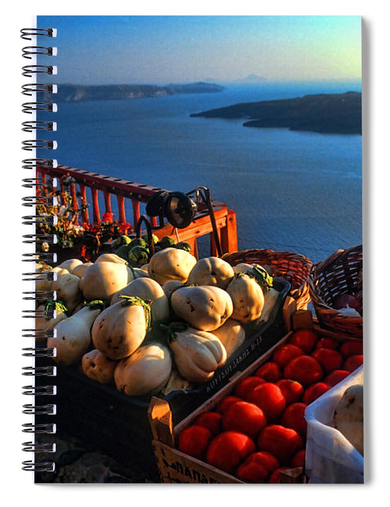 Europe Spiral Notebook featuring the photograph Greek food at Santorini by David Smith