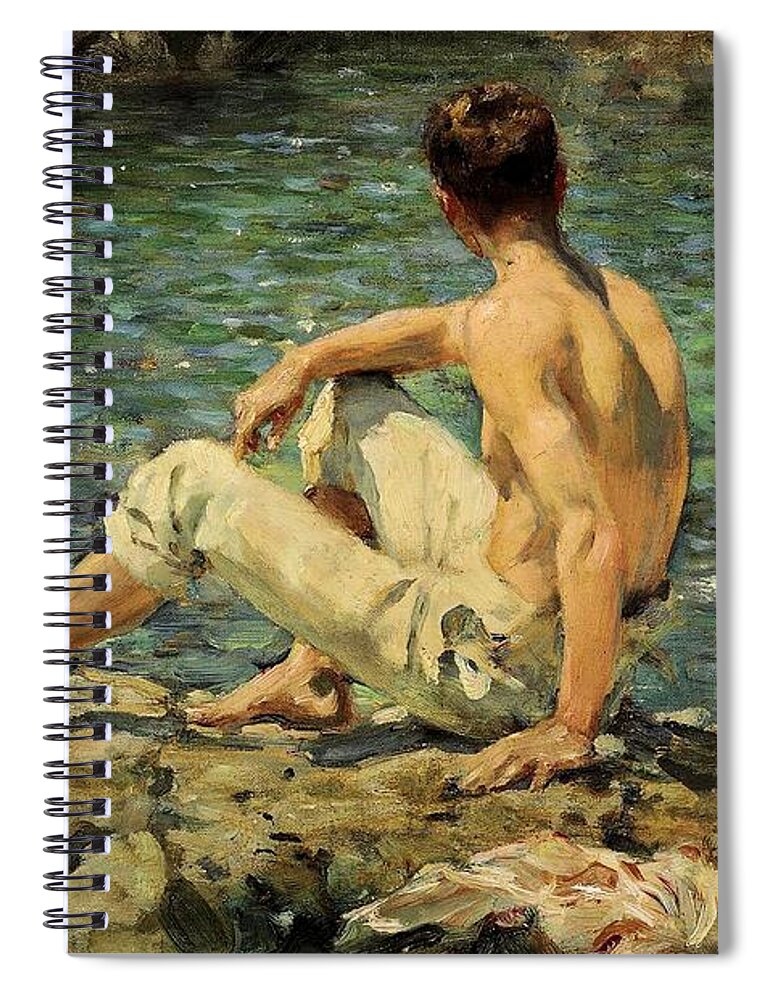 Green And Gold Spiral Notebook featuring the painting Green and Gold by Henry Scott Tuke