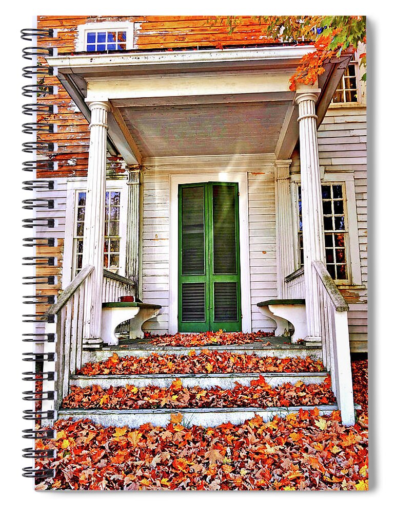 Fall Leaves Spiral Notebook featuring the photograph Green Autumn Door by Joan Reese