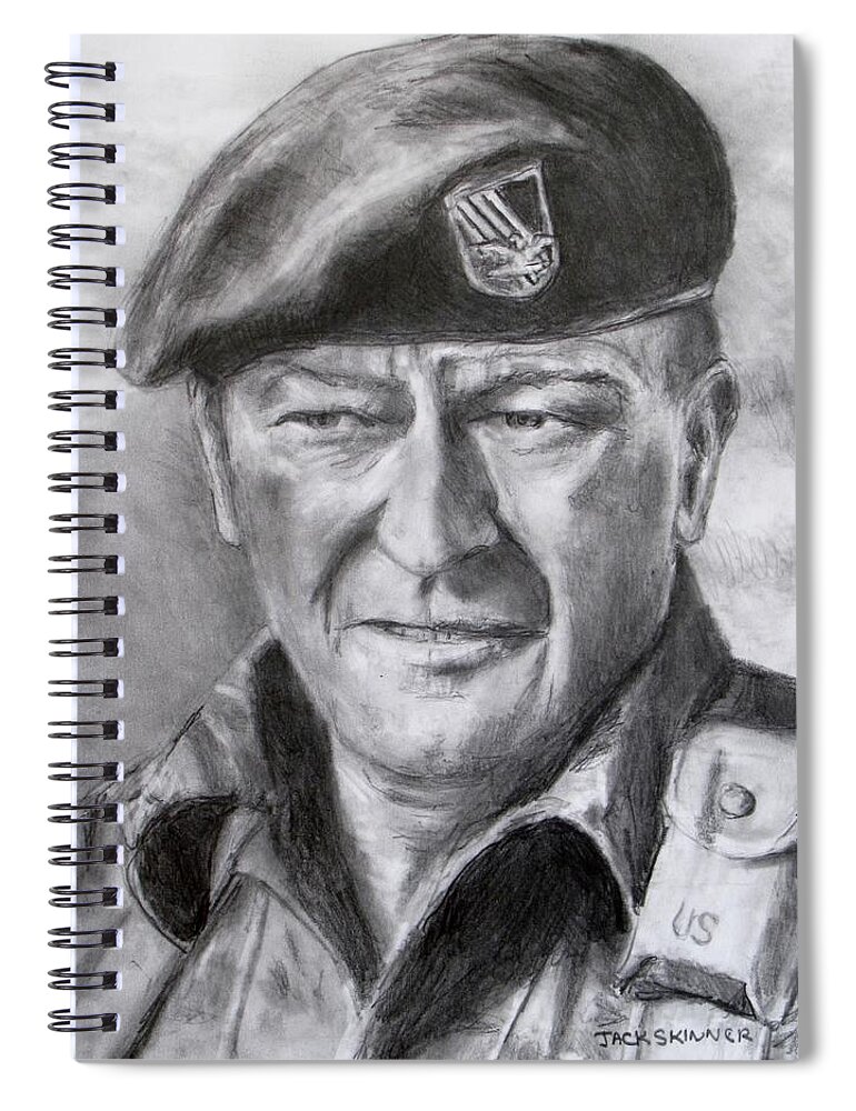 John Wayne Spiral Notebook featuring the drawing Green Beret by Jack Skinner