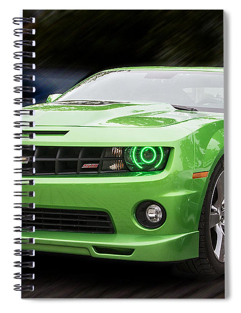 Green Spiral Notebook featuring the photograph Green Chevrolet Camaro by Bob Slitzan