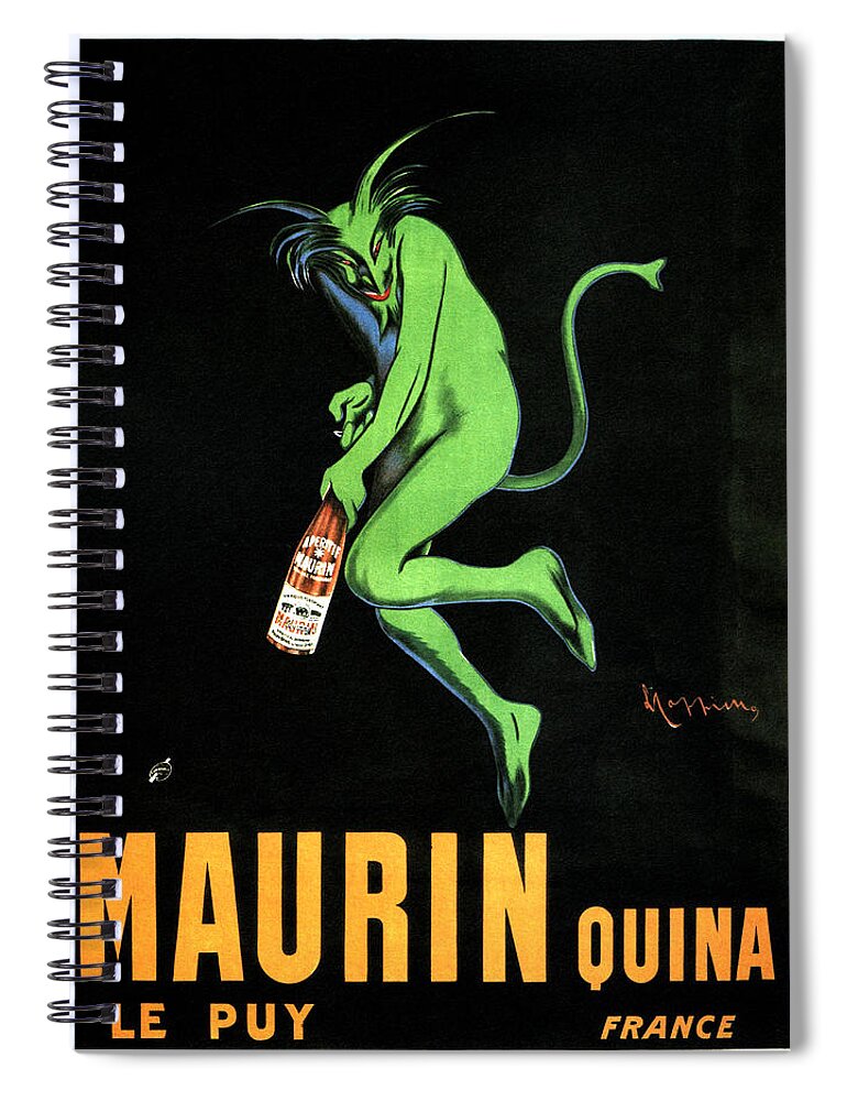 Green Devil Spiral Notebook featuring the mixed media Green Devil - Liqueur Le Puy Maurin Quina - Quina Aperitif - Vintage French Advertising Poster by Studio Grafiikka