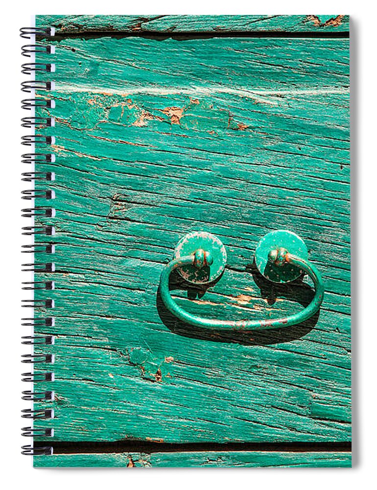 Cortona Spiral Notebook featuring the photograph Green Door Handle of Tuscany by David Letts