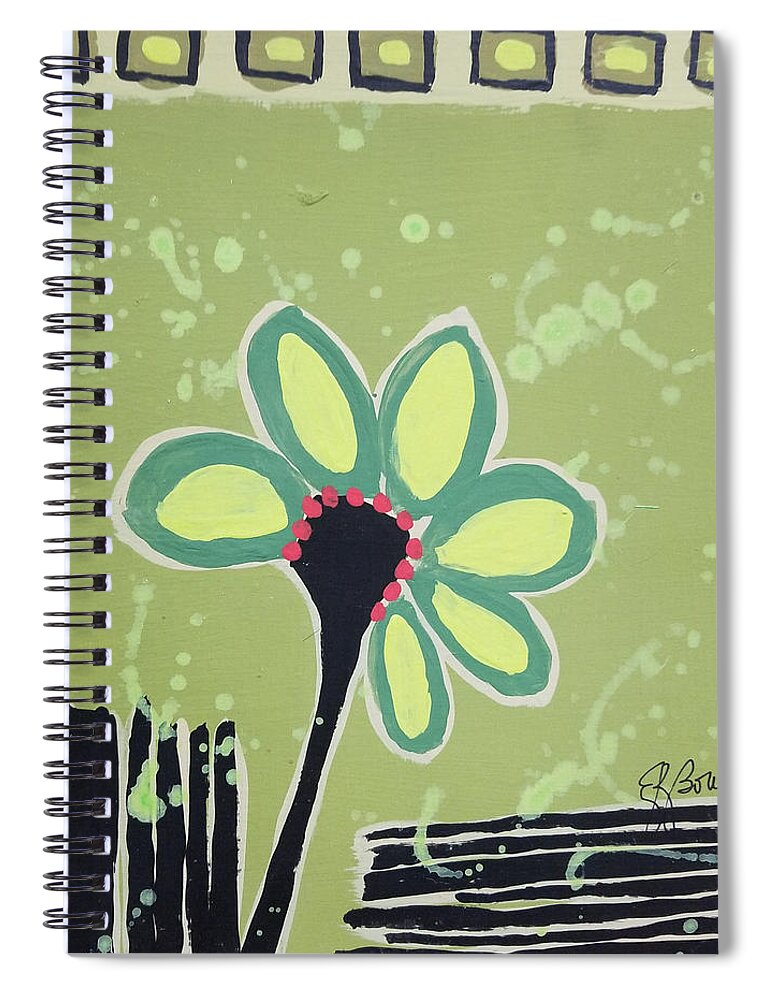 Abstract Flower Spiral Notebook featuring the painting Green Flower by Elise Boam