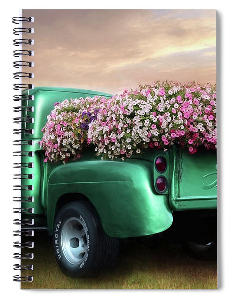 Green Spiral Notebook featuring the photograph Green Flower Truck by Lori Deiter
