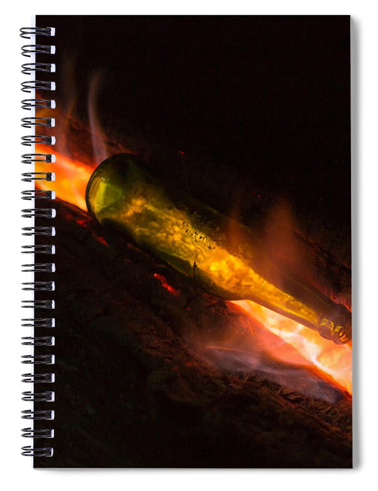 Background Spiral Notebook featuring the photograph Green Glass Bottle and Campfire by John Williams