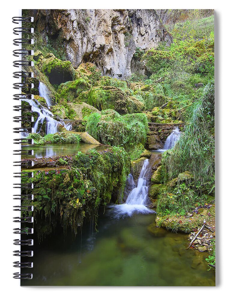 Falling Springs Spiral Notebook featuring the photograph Green Leprechauns of Covington Falling Springs by Norma Brandsberg