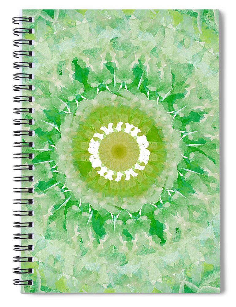 Green Spiral Notebook featuring the painting Green Mandala- Abstract Art by Linda Woods by Linda Woods